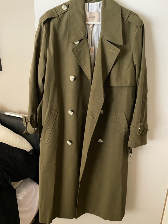 Amour Vert Jackets & Blazers - Amour Vert Olive Green Double-Breasted Trench Coat
